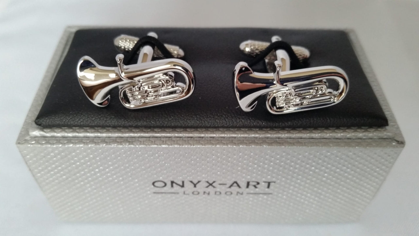 Tuba silver-plated torpedo cufflinks in padded gift box image 1