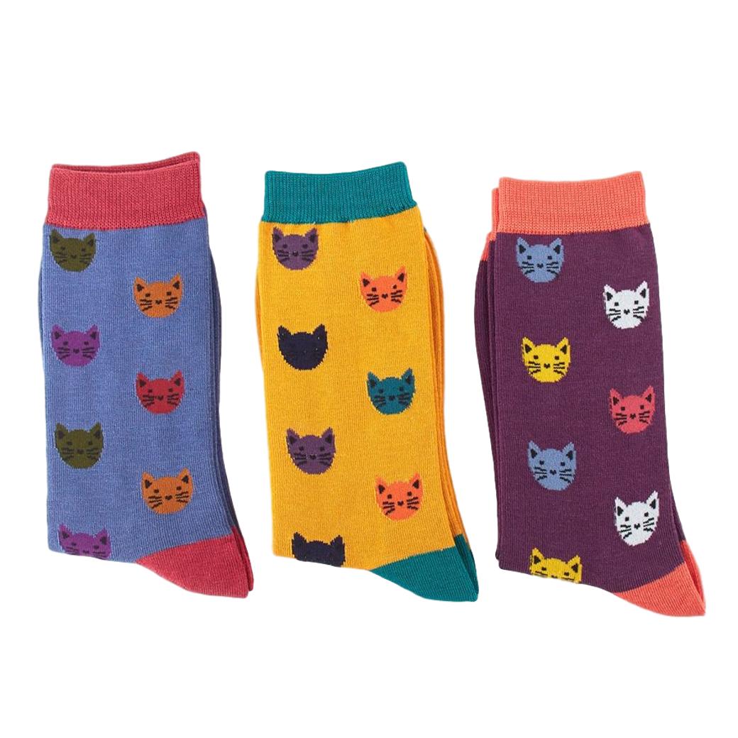 Kitty Cat Faces Mustard Yellow Mens Novelty Ankle Socks Adult One Size image 1