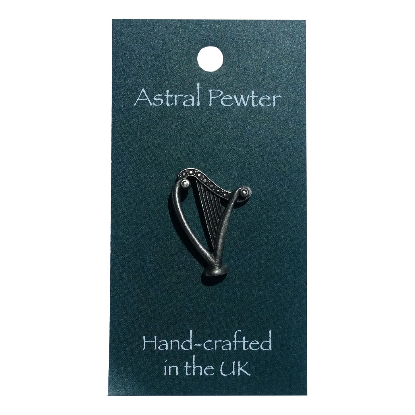 Welsh Celtic Harp pewter metal lapel pin image 0