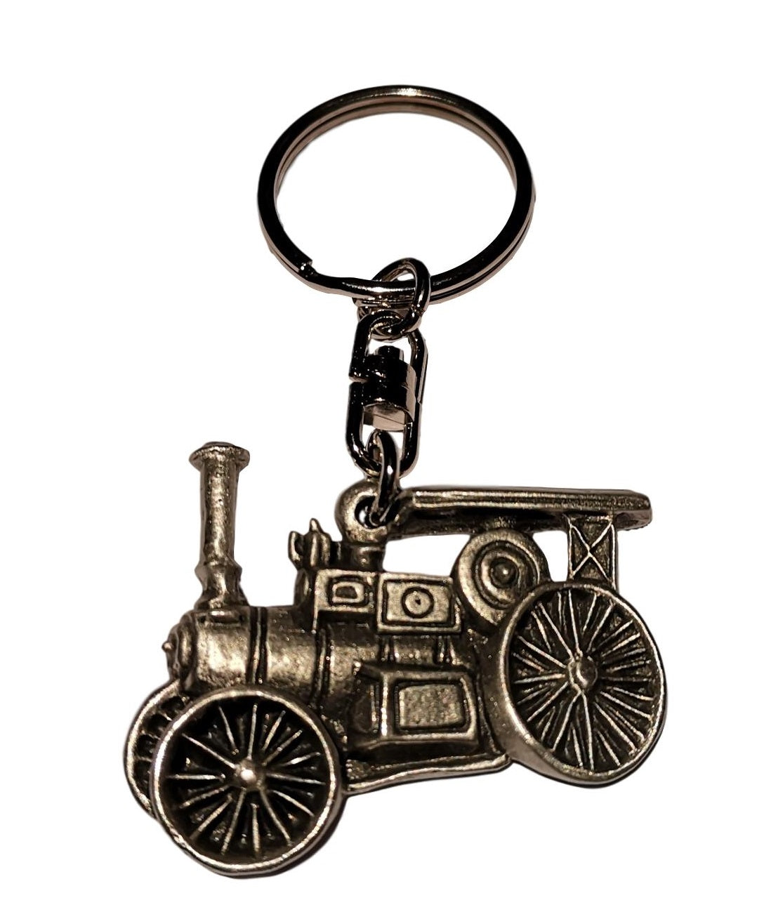 Steam Traction Engine pewter metal keyring image 0