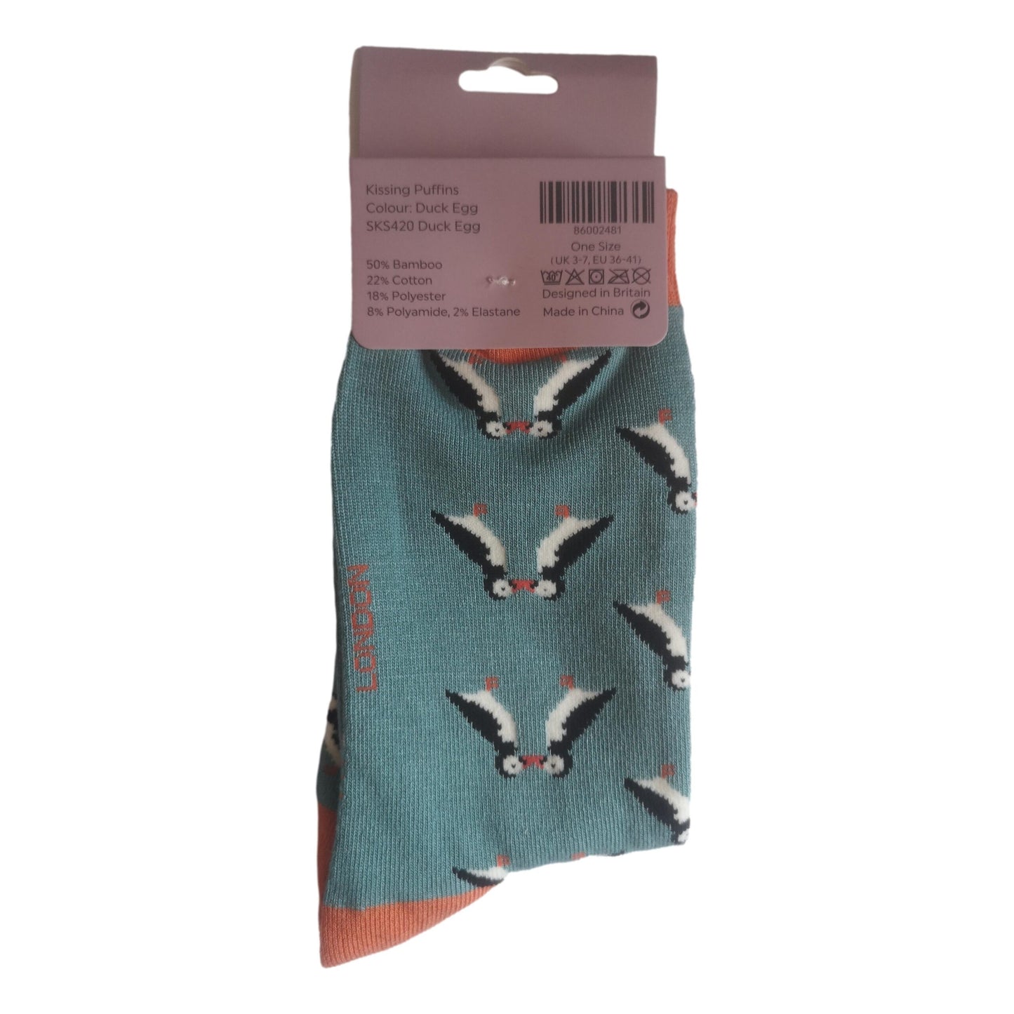 Kissing Puffins on Duck Egg Womens Novelty Ankle Socks Adult One Size image 3