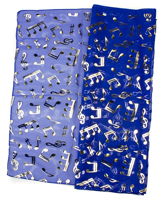 Treble Clef & Music Notes gold/silver reversible royal blue scarf image 1