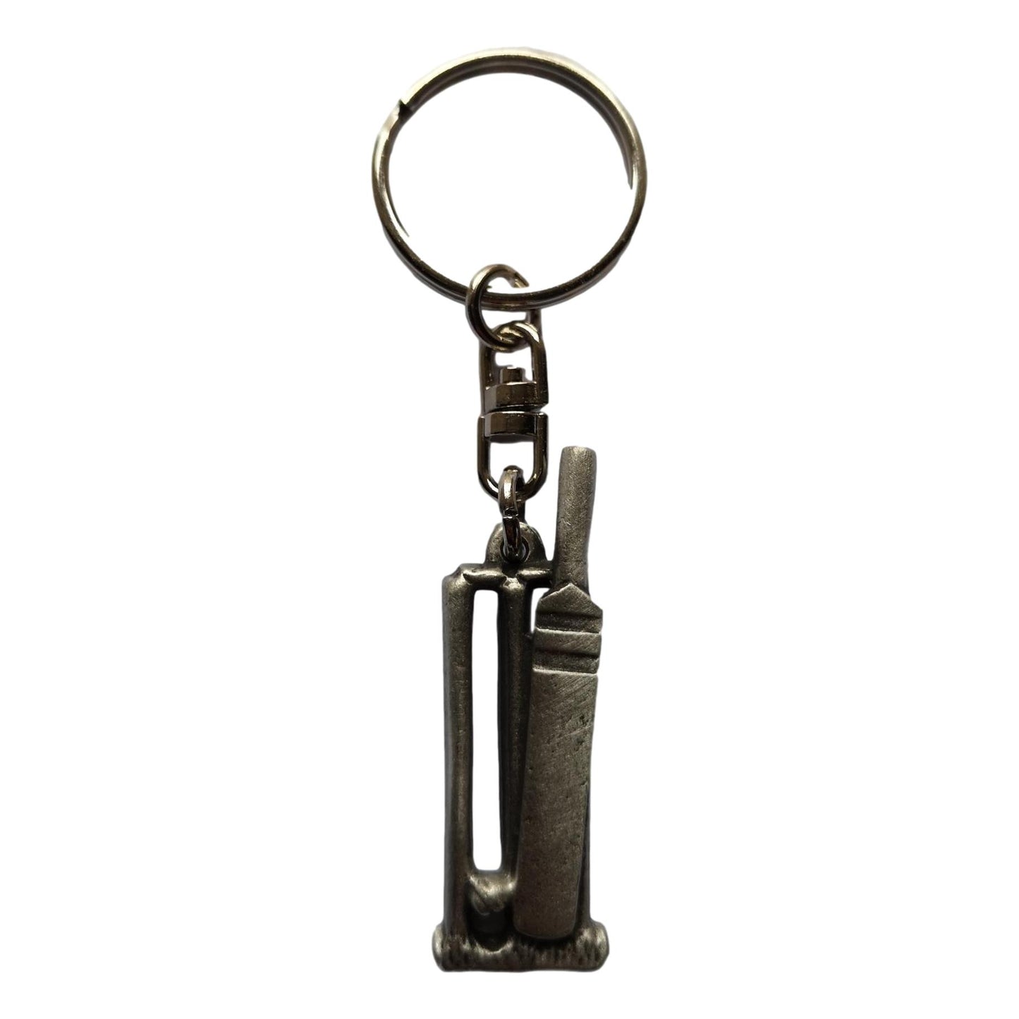 Cricket bat, ball and stumps pewter metal keyring image 0