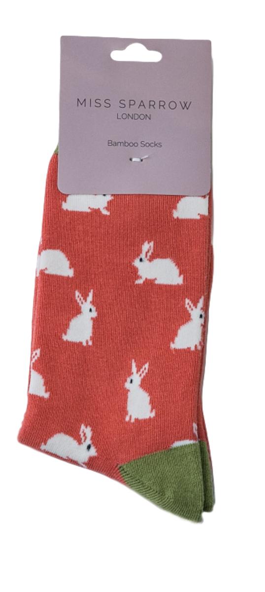 Rabbits on Blood Orange Womens Novelty Ankle Socks Adult One Size image 1