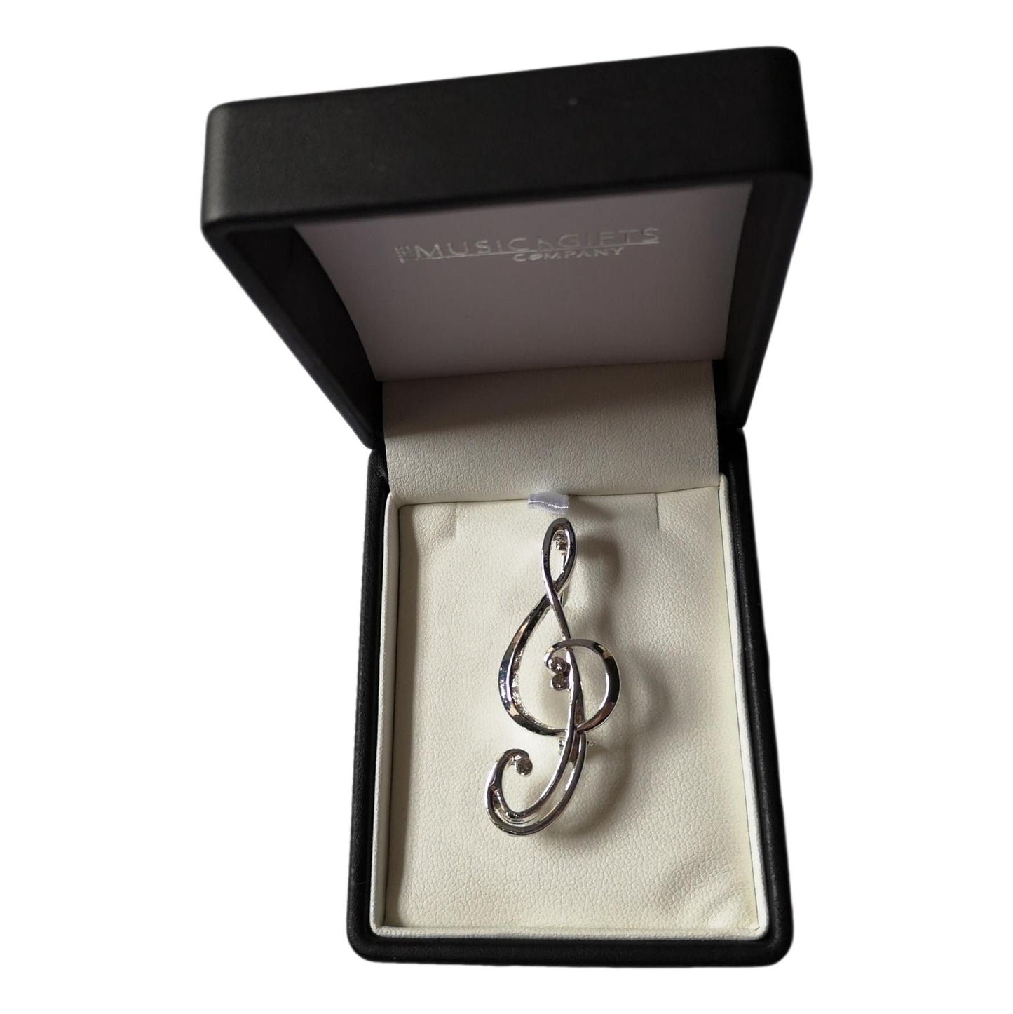 Treble Clef silver-plated crystal pin brooch image 2