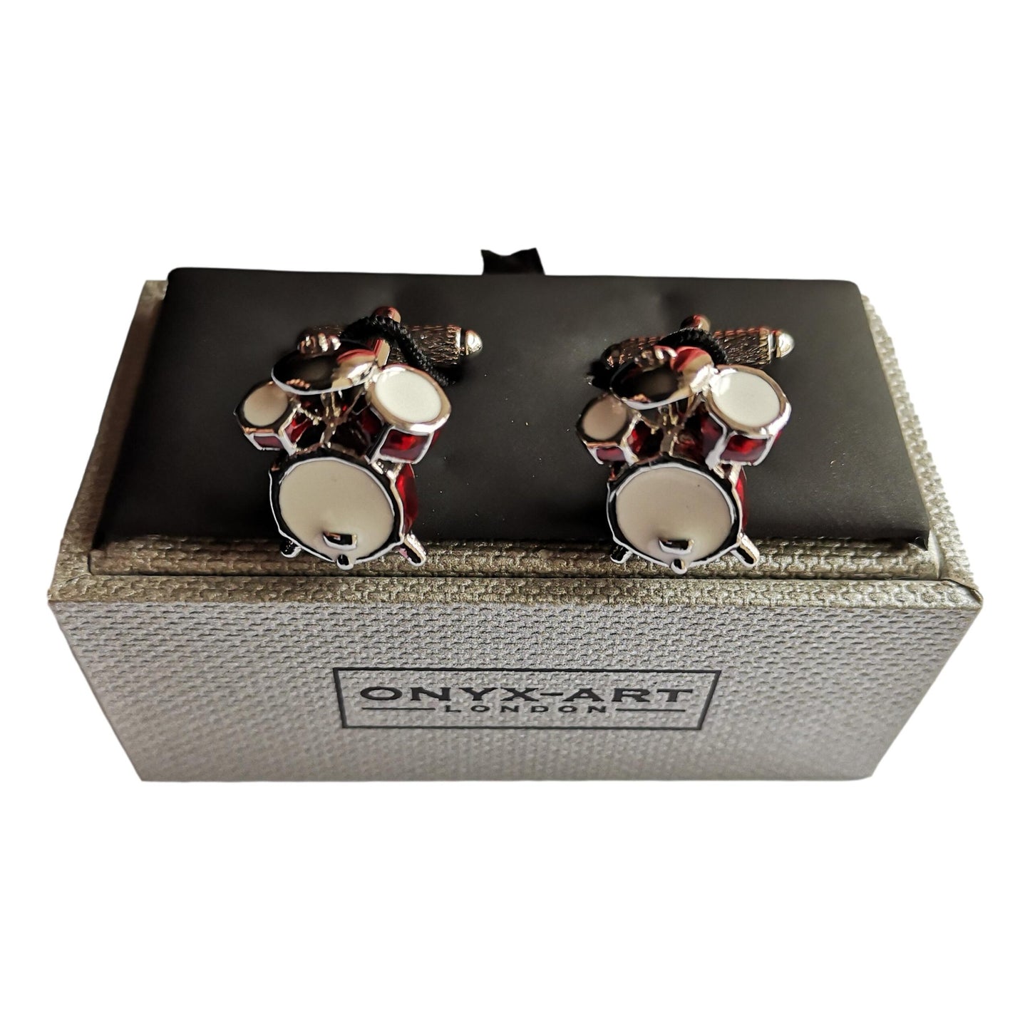 Red Drum Kit silver-plated torpedo cufflinks in padded gift box image 1