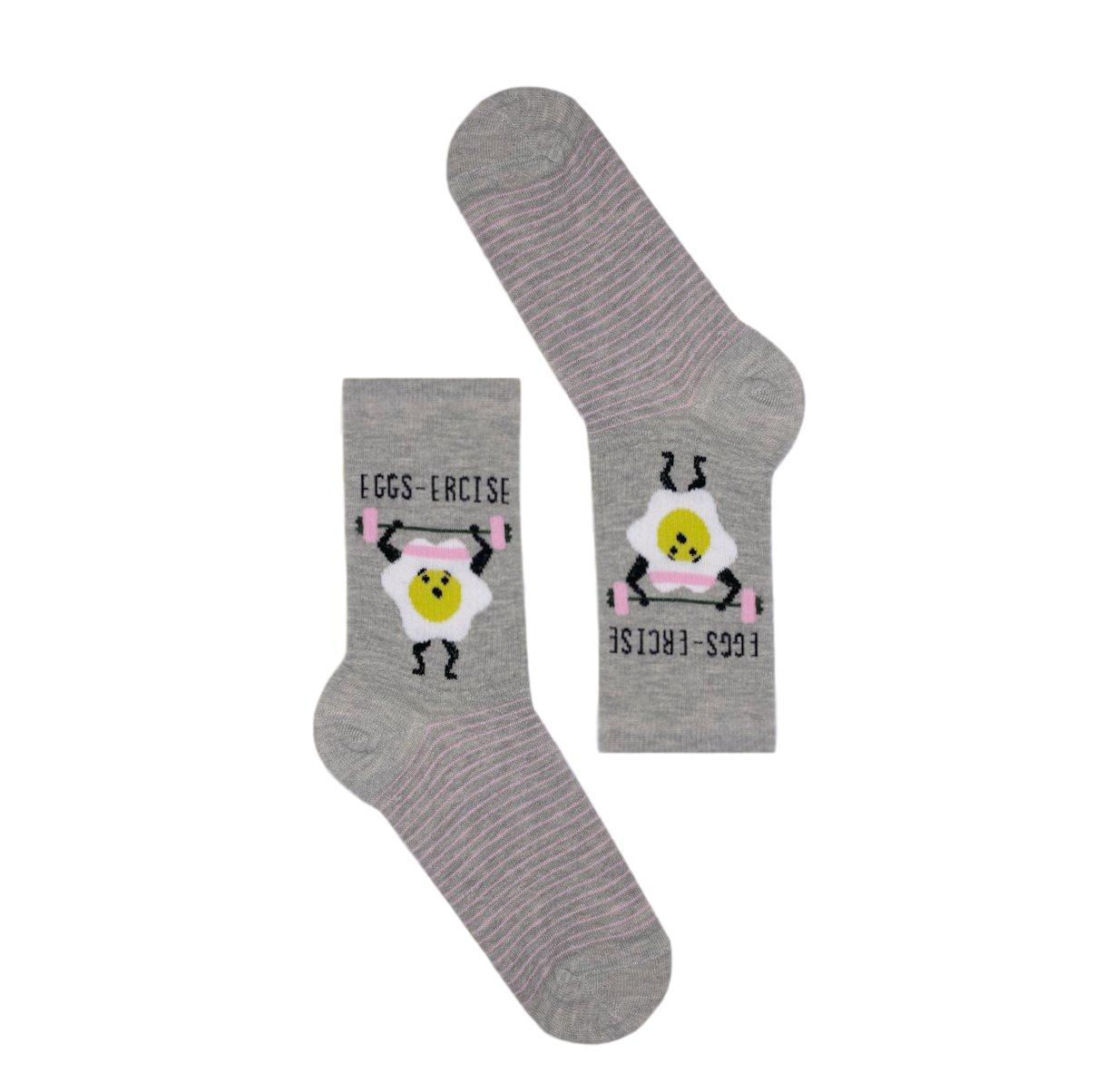 Eggs-Ercise Grey Womens Novelty Ankle Socks Adult One Size image 0