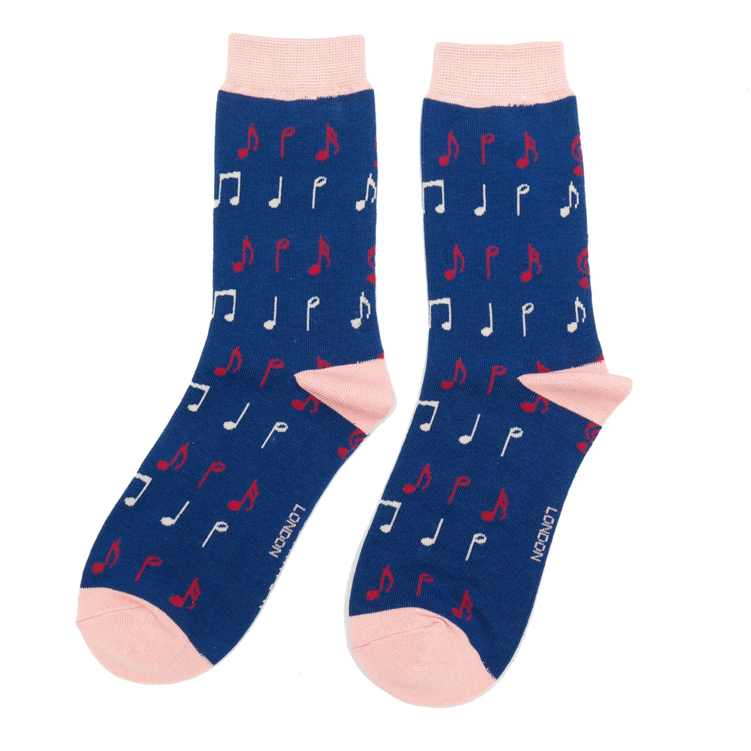 Music Notes Navy Womens Novelty Ankle Socks Adult One Size image 1
