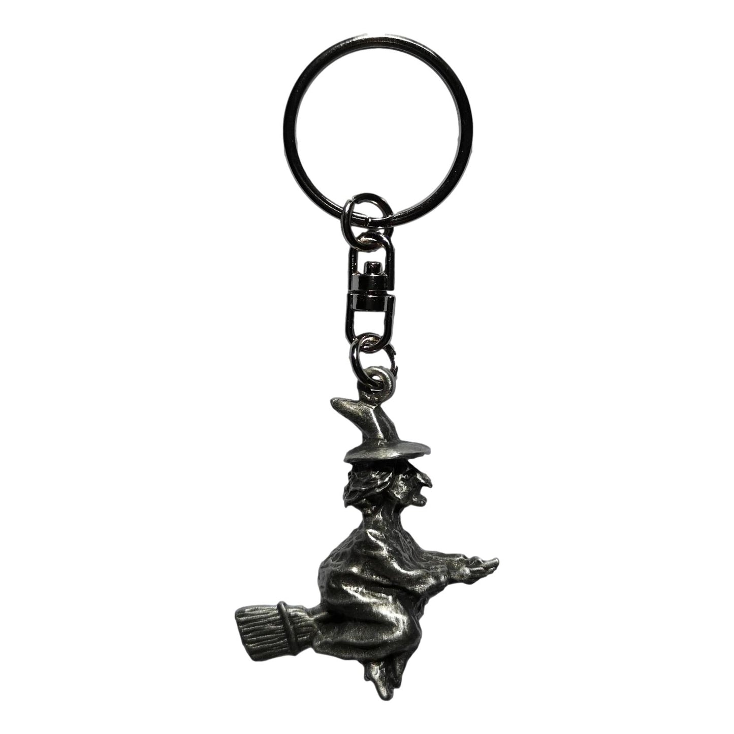 Witch on Broomstick pewter metal keyring image 0