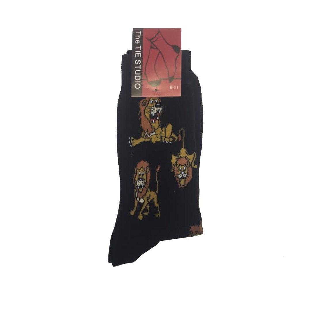 Cartoon Lions on Black Unisex Novelty Ankle Socks Adult Size 6-11 image 1