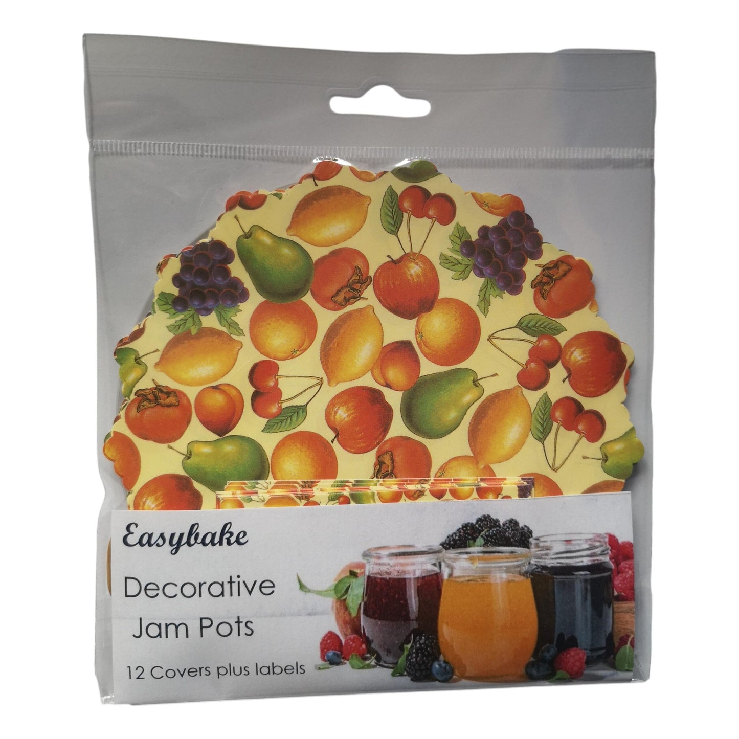 12 Fruit Jam Pot Covers, Wax Discs, Rubber Bands and Self-Adhesive Labels image 0