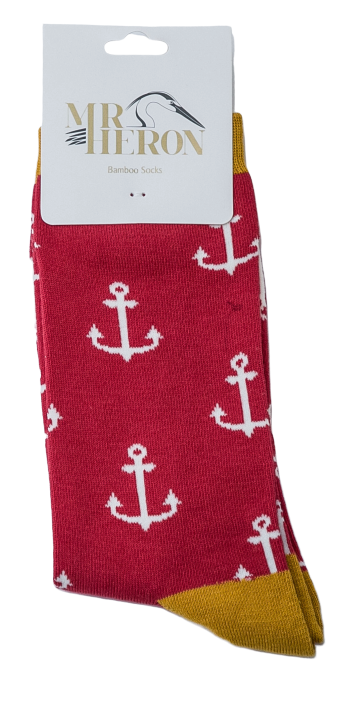Anchors on red Mens Novelty Ankle Socks Adult One Size image 1