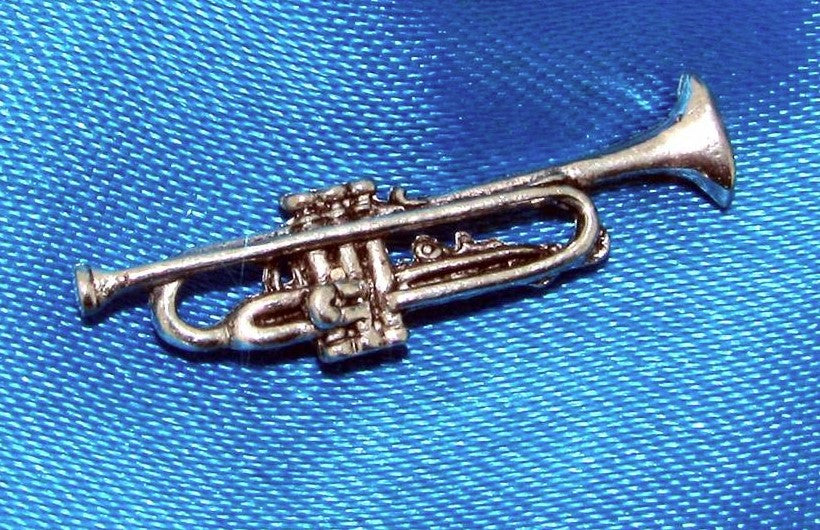 Trumpet Jazz Musician polished pewter metal lapel pin image 1