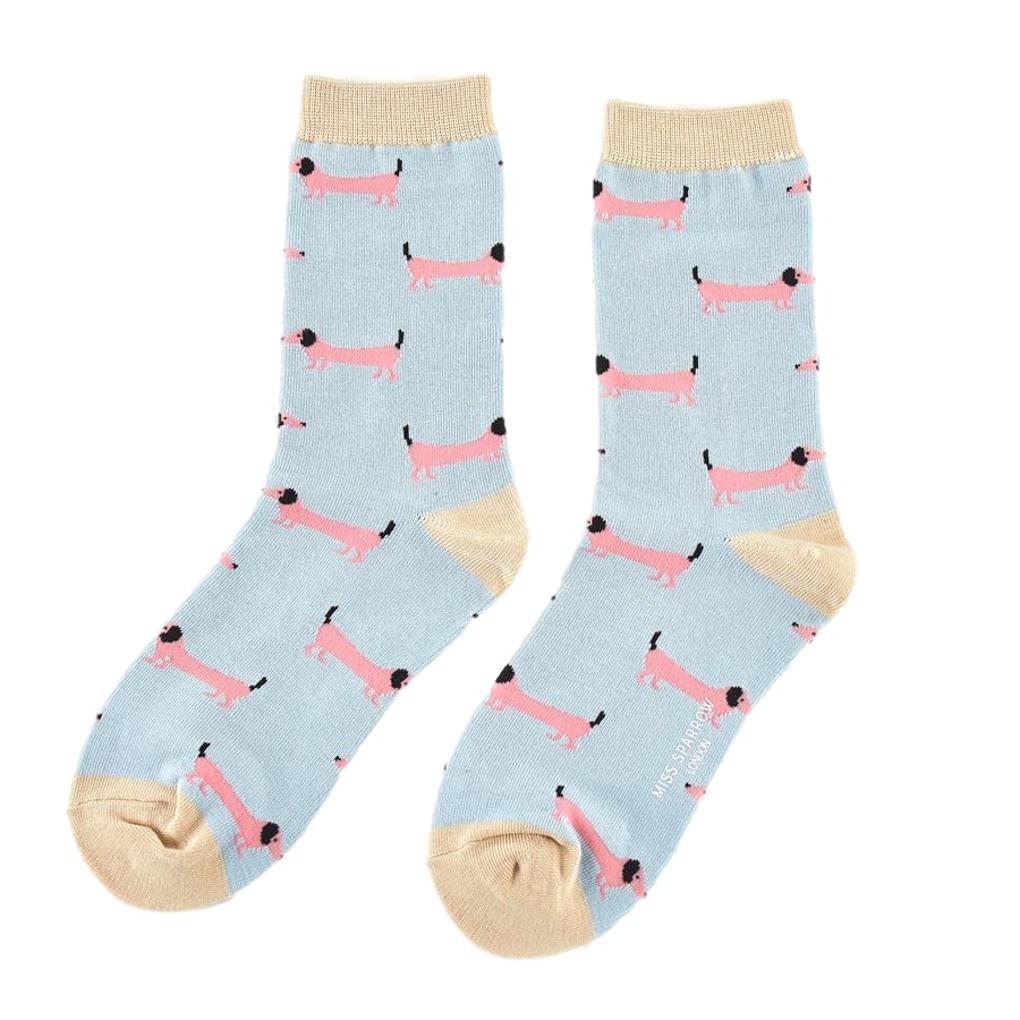 Sausage Dog Powder Blue Womens Novelty Ankle Socks Adult One Size image 1