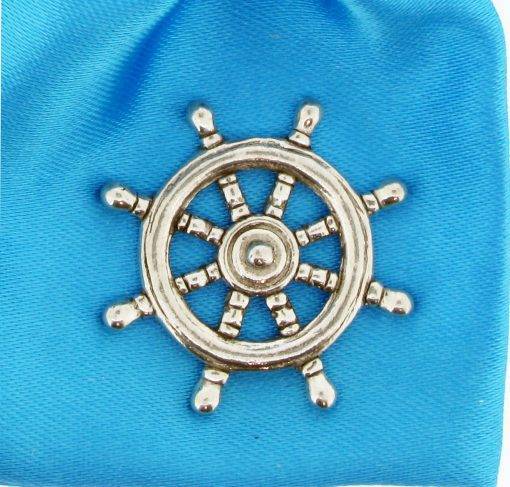 Ship's Wheel polished pewter metal lapel pin badge image 2