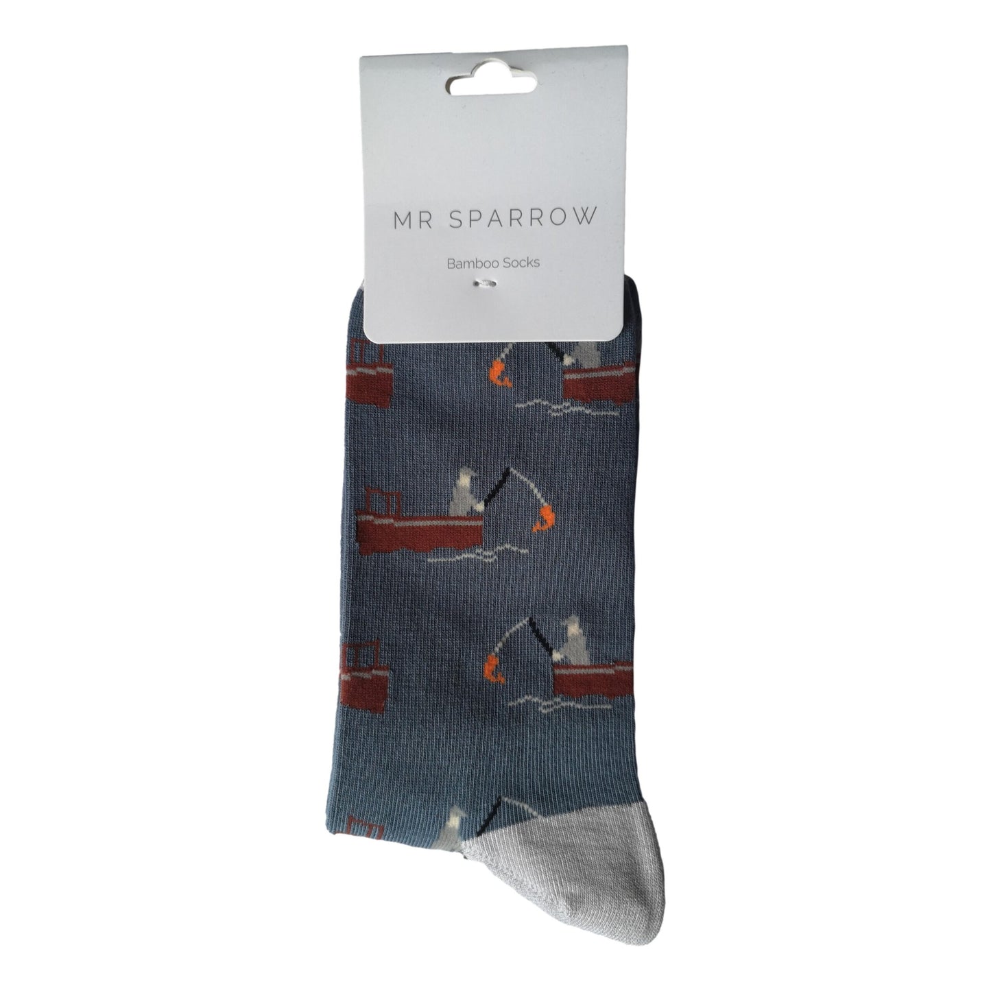 Gone Fishing on Grey Denim Mens Novelty Ankle Socks Adult One Size image 1