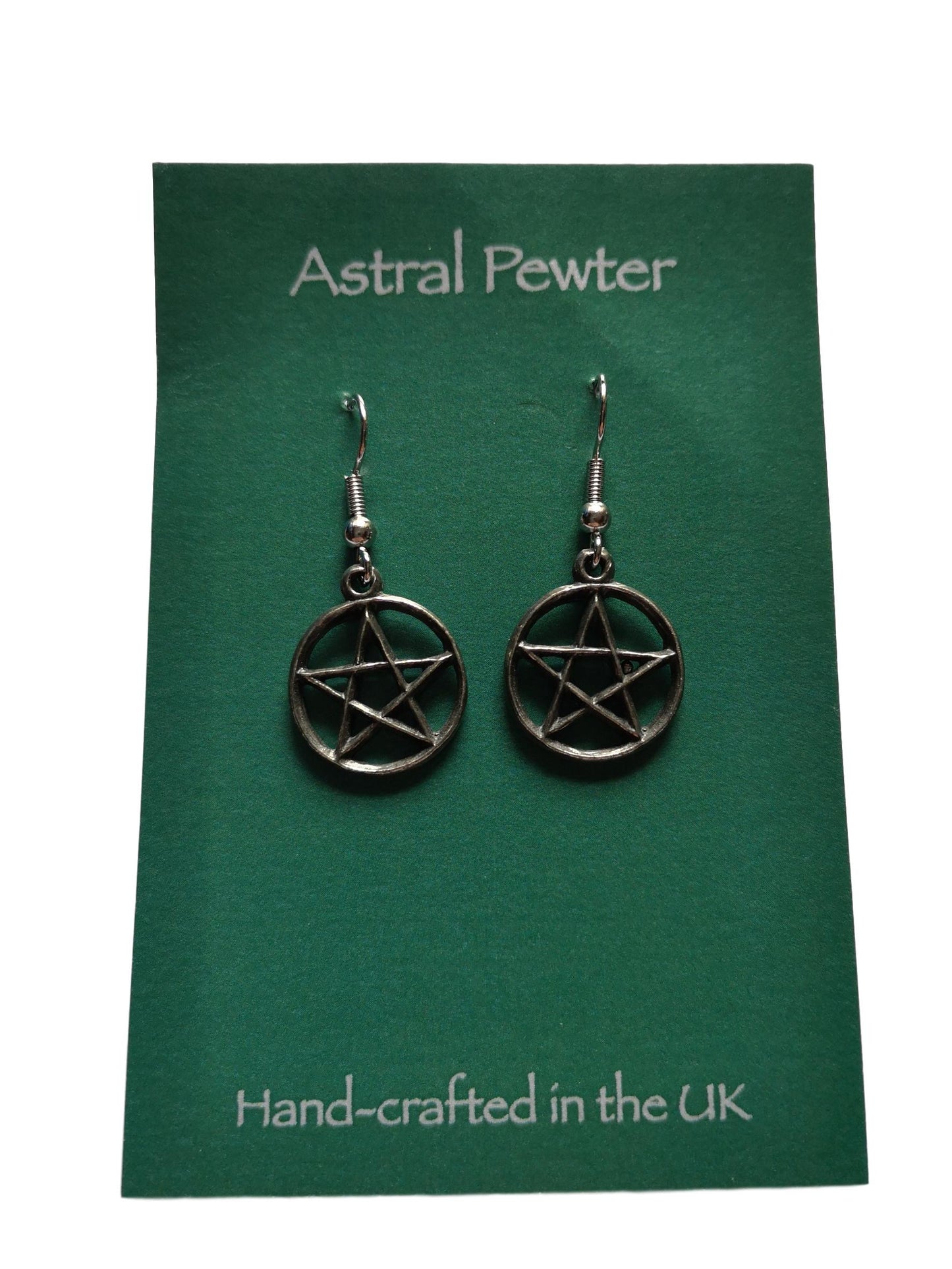 Light Pentagram pewter metal drop earrings image 1