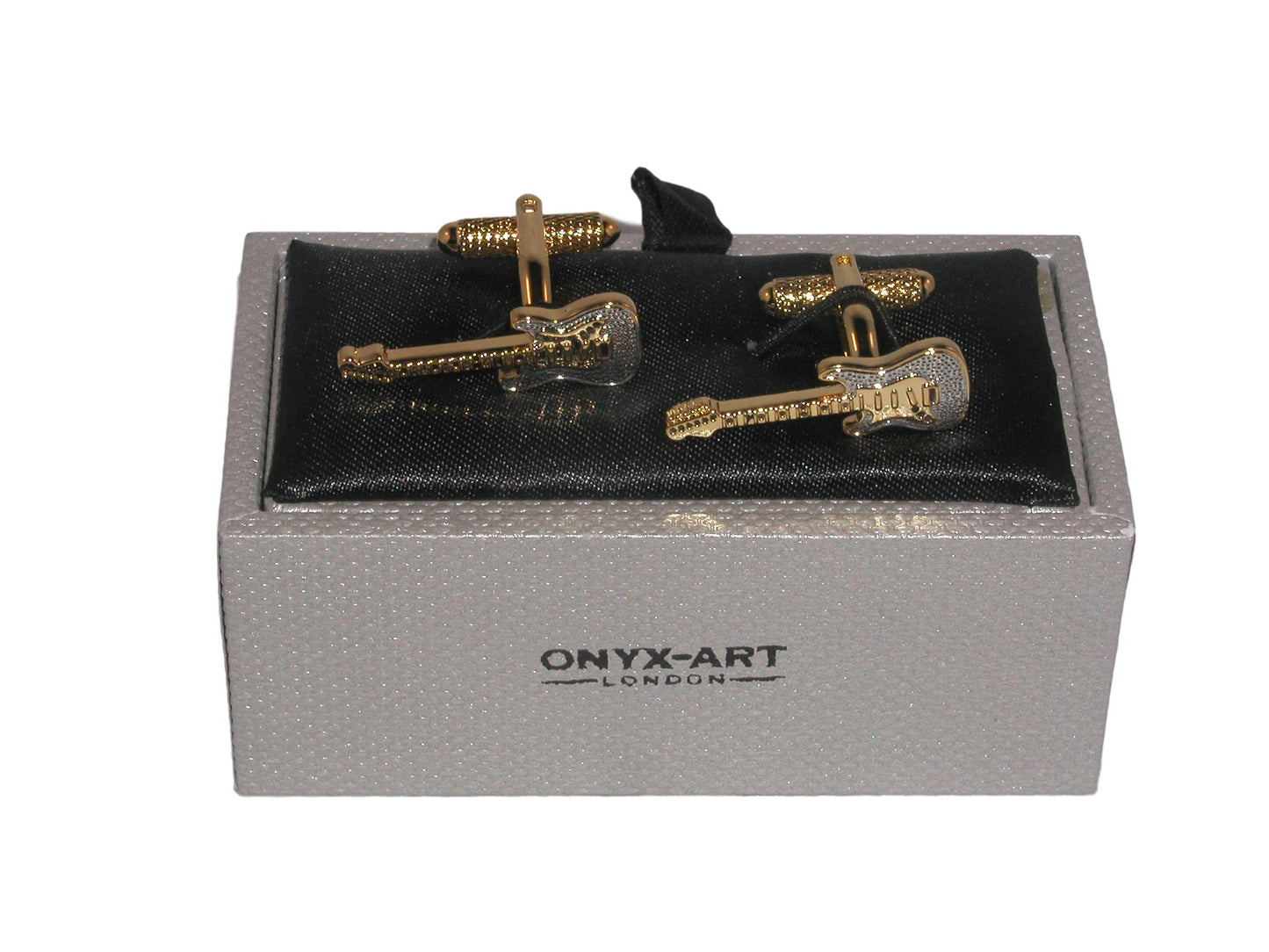 Electric Guitar gold-plated torpedo cufflinks in padded gift box image 1