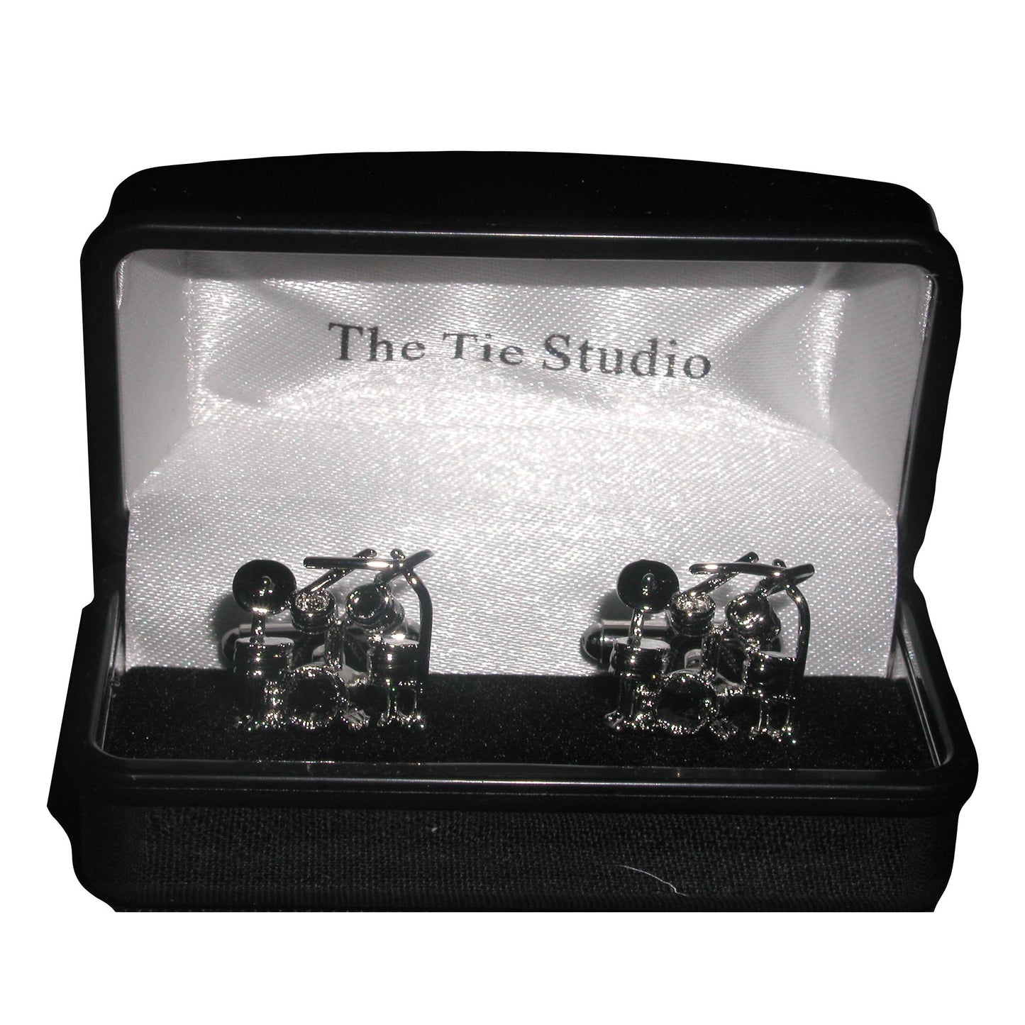 Drum Kits Band Jazz Rock silver-plated torpedo cufflinks in padded gift box image 0