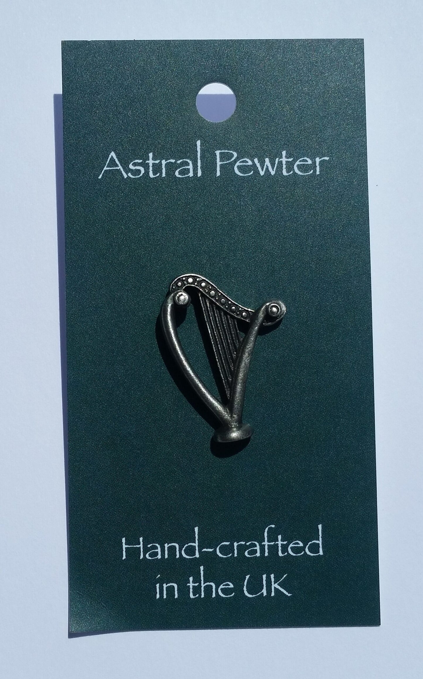 Welsh Celtic Harp pewter metal lapel pin image 0