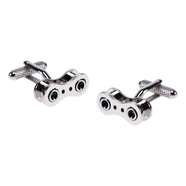 Bicycle Chain link silver-plated torpedo cufflinks in padded gift box image 0