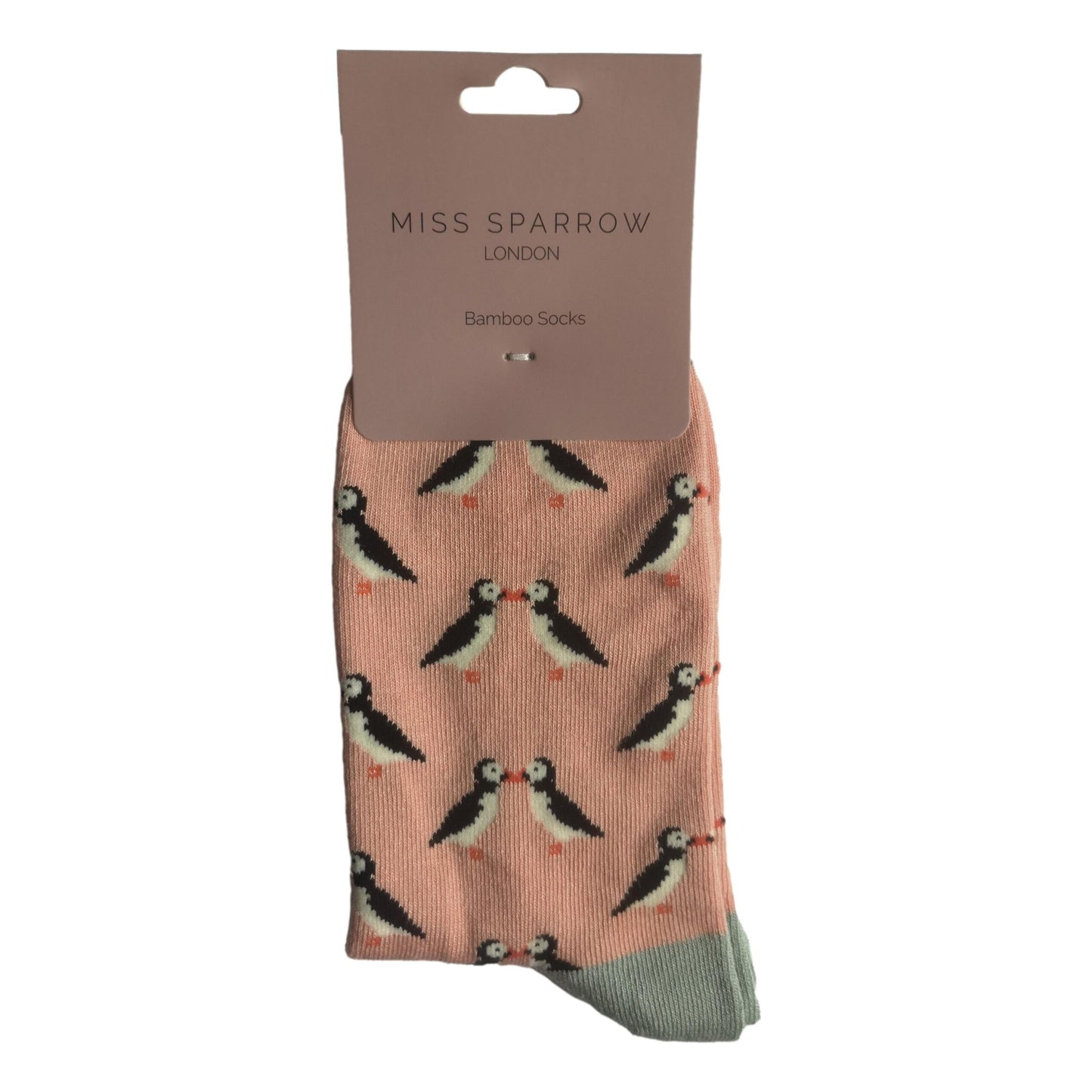 Kissing Puffins on Dusky Pink Womens Novelty Ankle Socks Adult One Size image 2