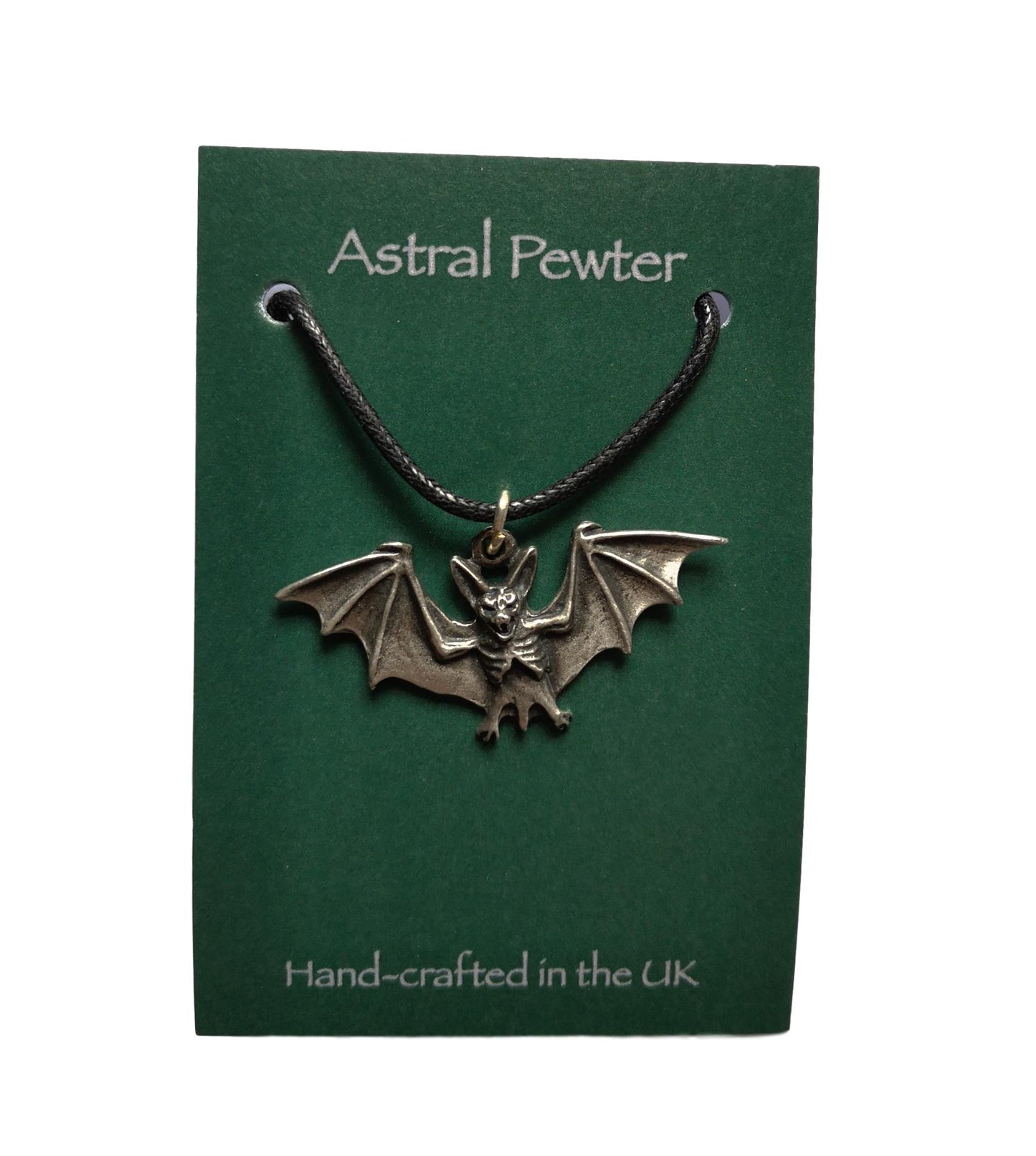 Flying Vampire Bat pewter metal black cord pendant image 1