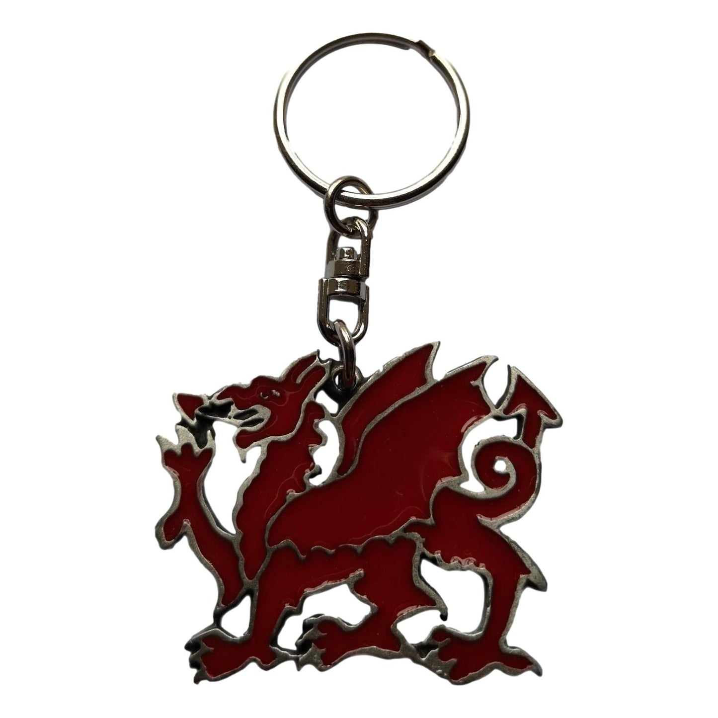 Red Enamel Welsh Dragon pewter metal keyring image 0