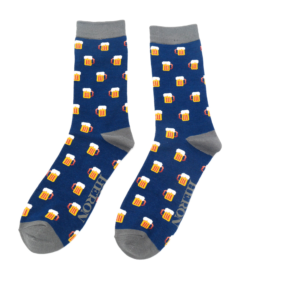 Beer Mugs on navy Mens Novelty Ankle Socks Adult One Size image 0