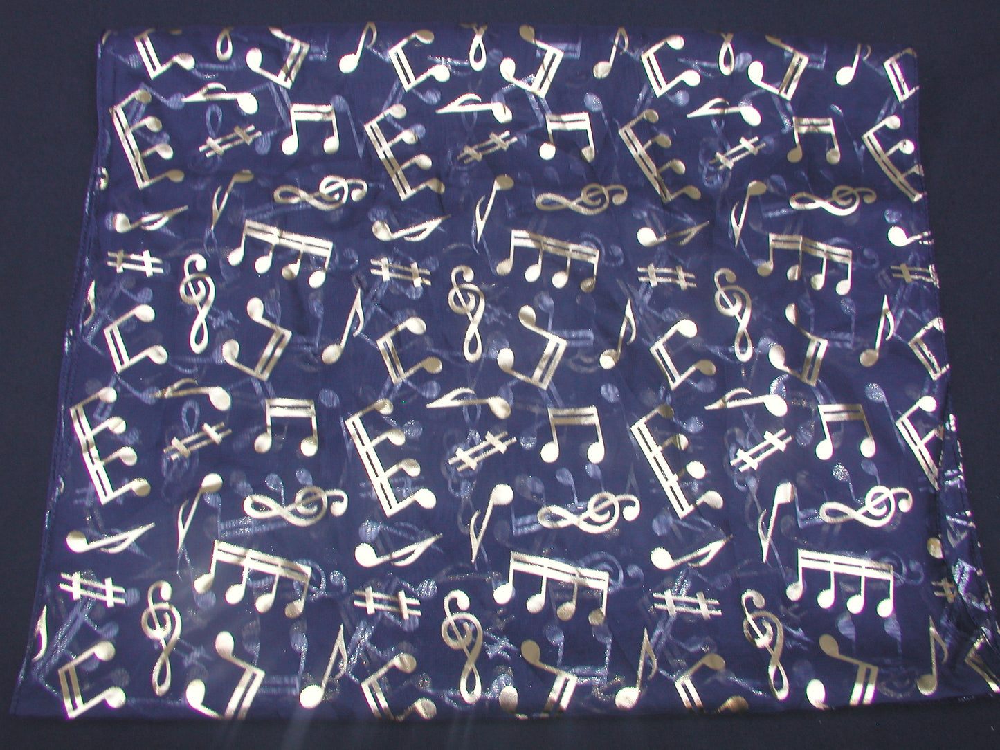 Treble Clef & Music Notes gold/silver reversible navy scarf image 1