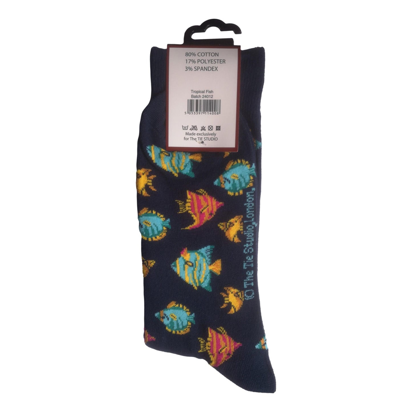 Tropical Fish on Navy Unisex Novelty Ankle Socks Adult Size 6-11 image 1