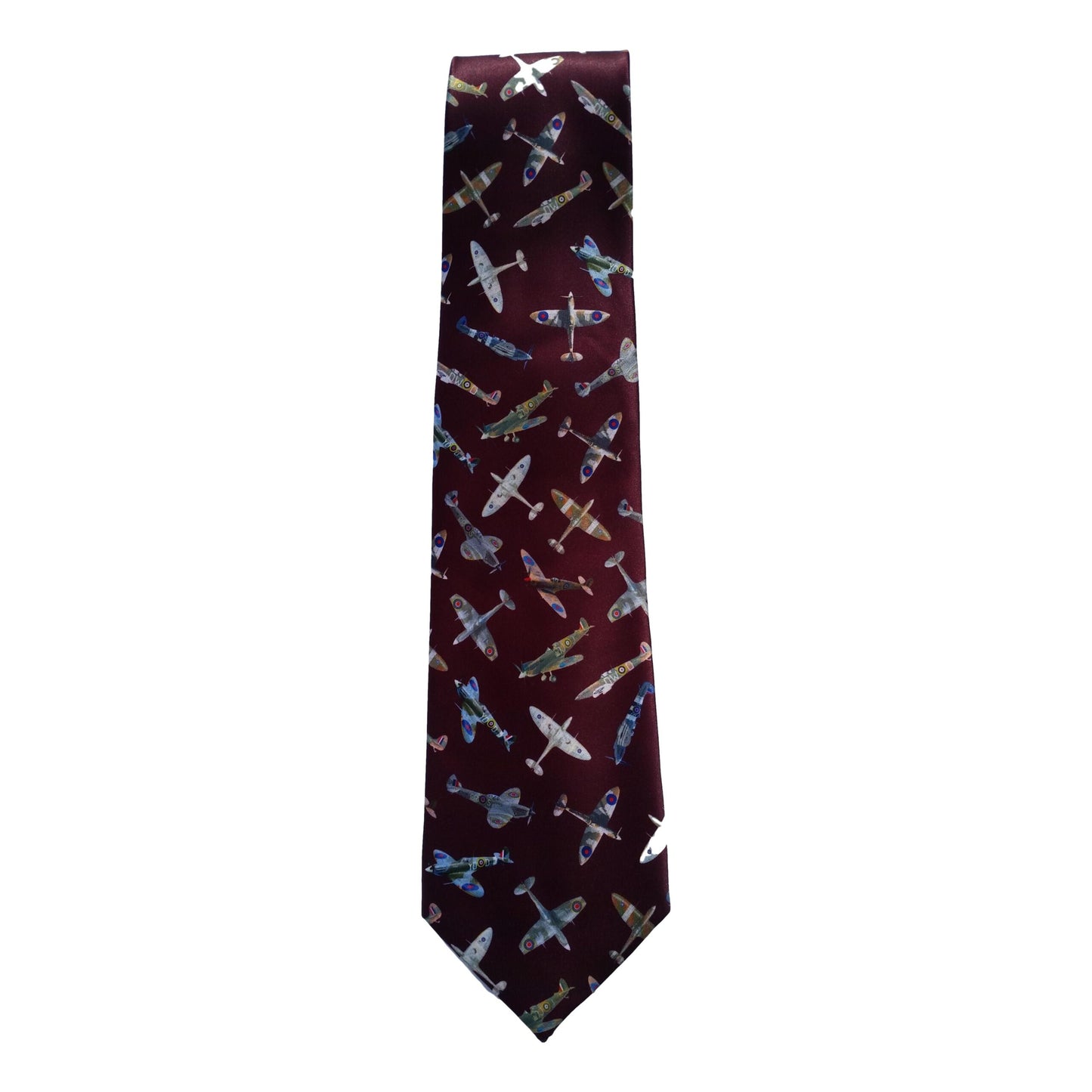 RAF Spitfires on Burgundy Sleeved Polyester Novelty Tie image 0