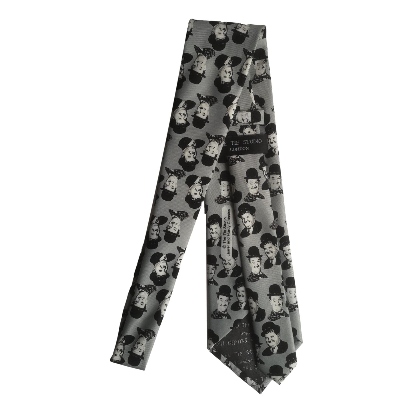 Laurel and Hardy Smiling Faces Sleeved Grey 100% Polyester Classic Tie image 1