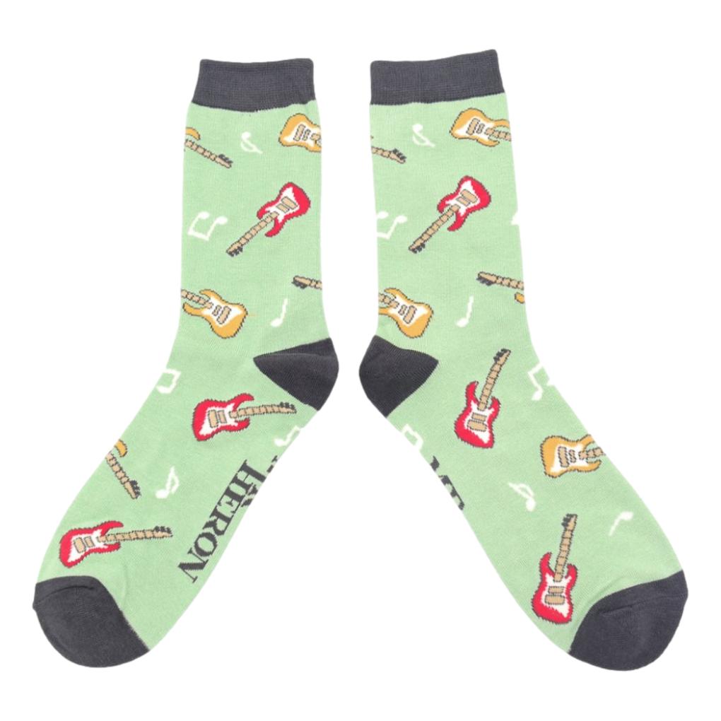 Electric Guitars on mint green Mens Novelty Ankle Socks Adult One Size image 0