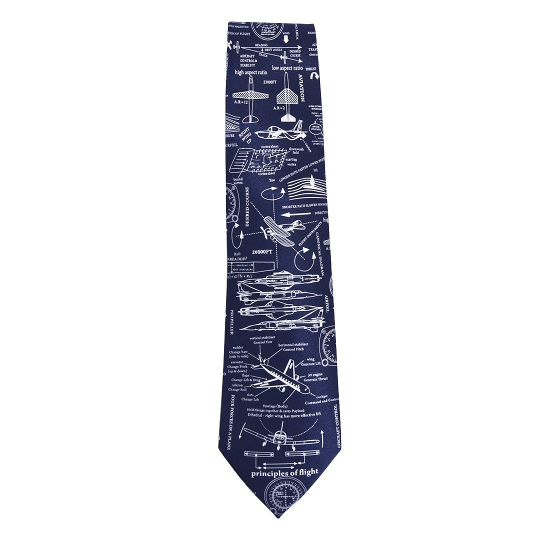 Principles of Flight Aircraft Design white on navy 100% Silk Classic Tie image 1