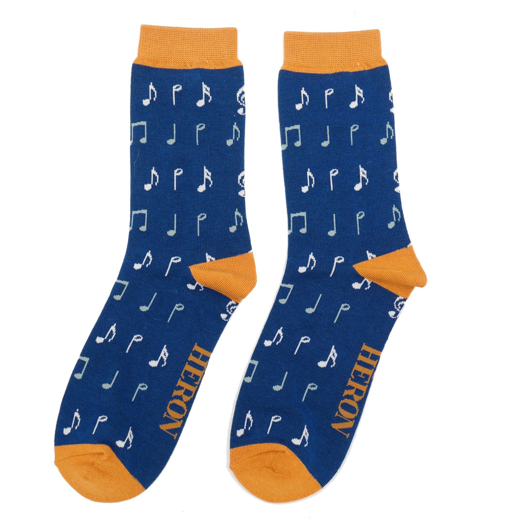 Music Notes on Navy Mens Novelty Ankle Socks Adult One Size image 1