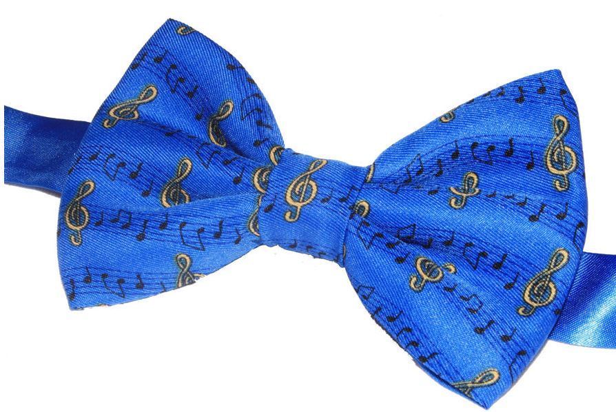 Treble Clefs on Blue Music Stave Fancy Polyester Bow Tie image 0
