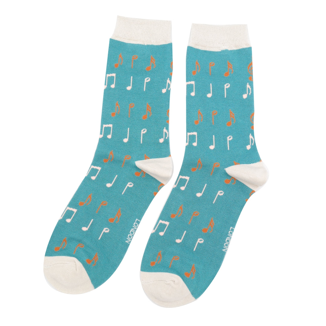 Music Notes Teal Womens Novelty Ankle Socks Adult One Size image 1