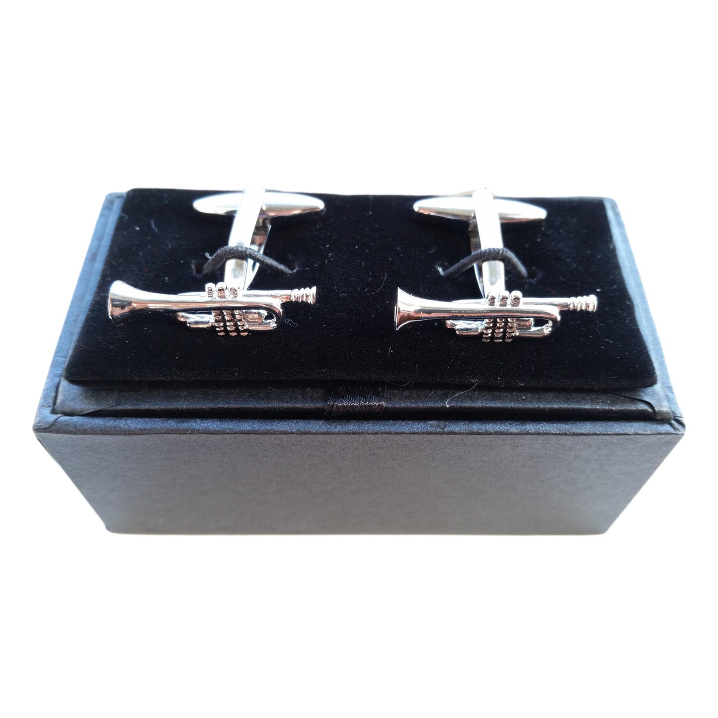 Trumpet silver-plated torpedo cufflinks in padded gift box image 0