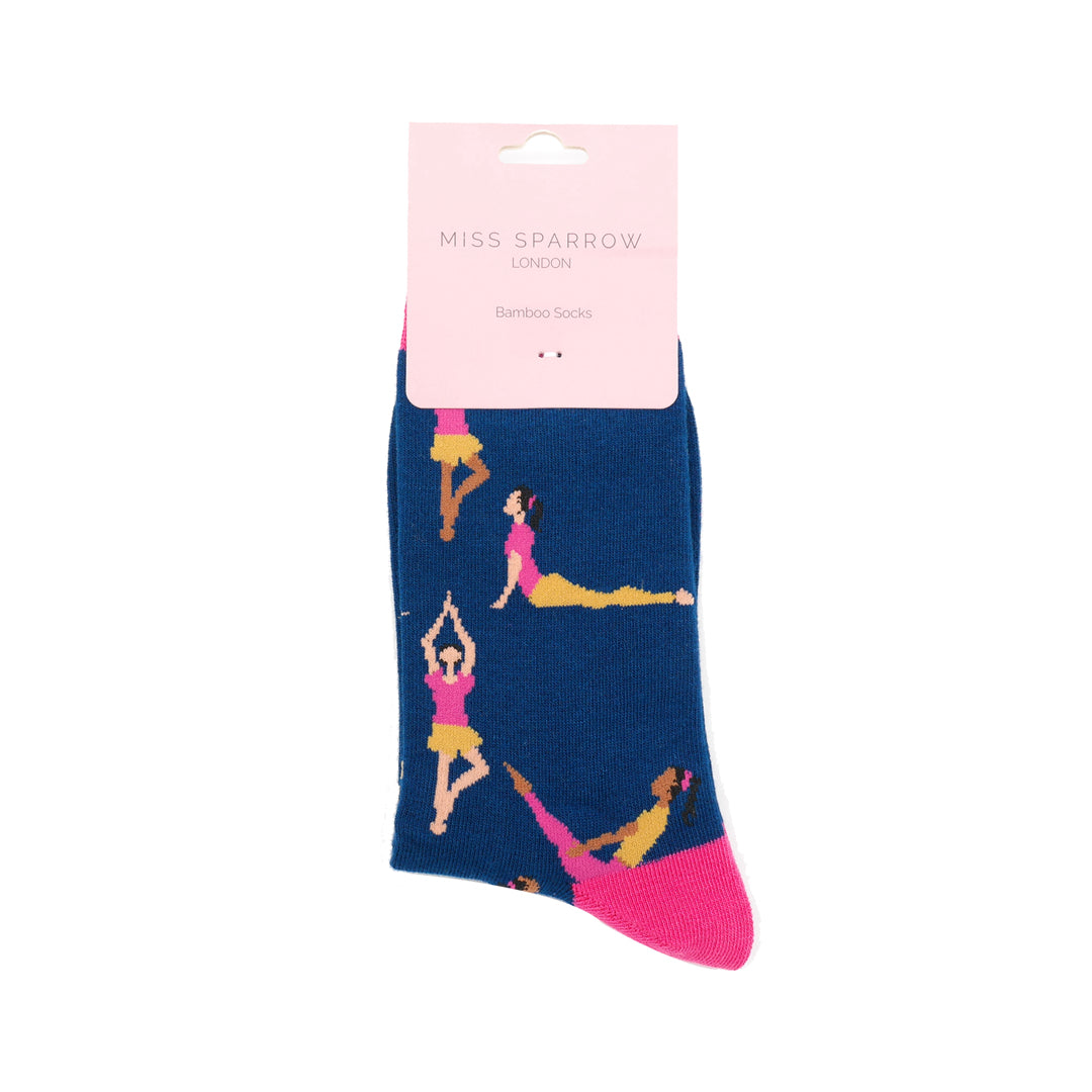 Yoga Poses on Navy Womens Novelty Ankle/Crew Socks Adult One Size