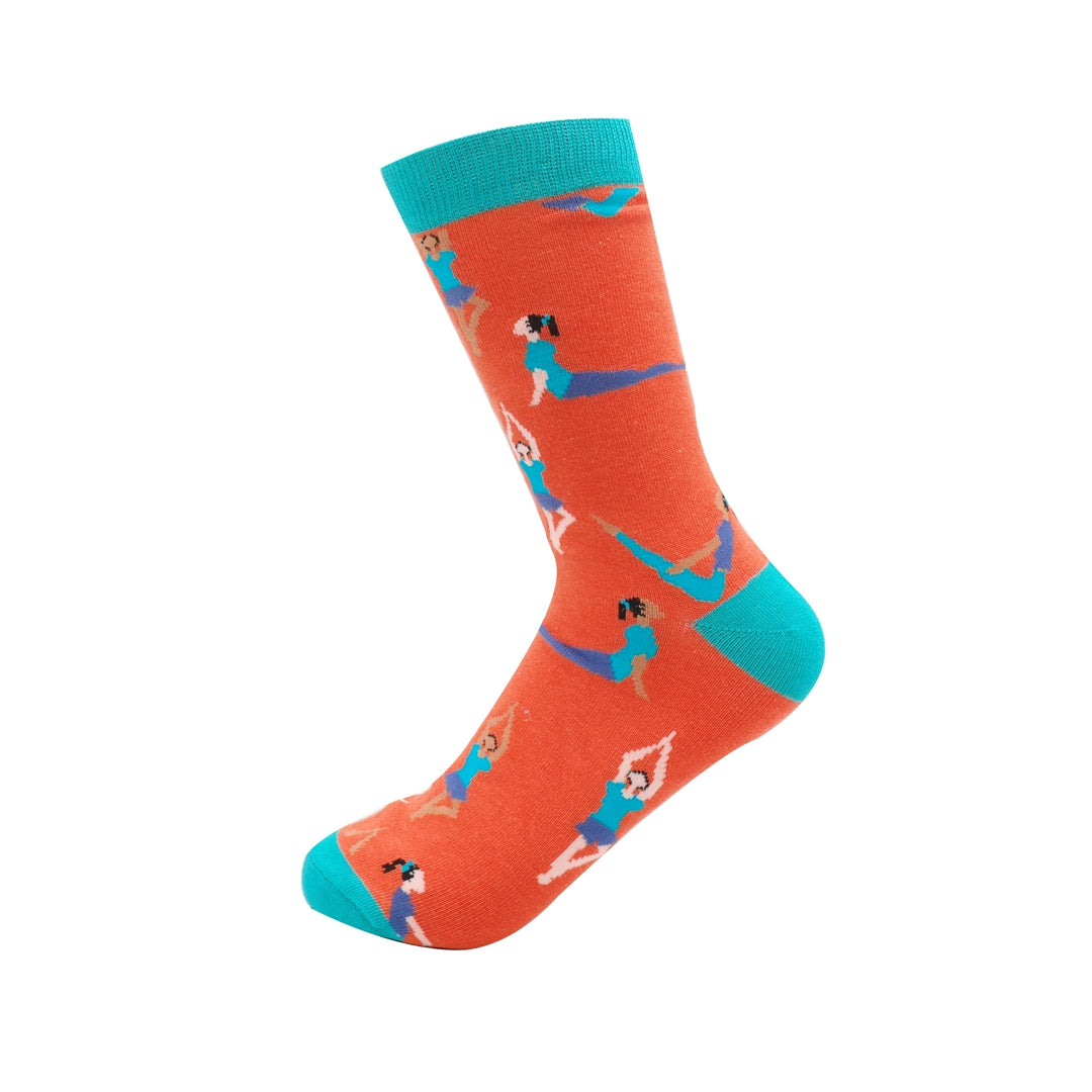 Yoga Poses on Burnt Orange Womens Novelty Ankle/Crew Socks Adult One Size