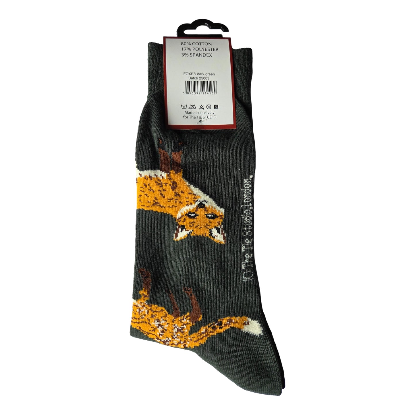 Foxes on Dark Green Unisex Novelty Crew Socks Adult Size 6-11