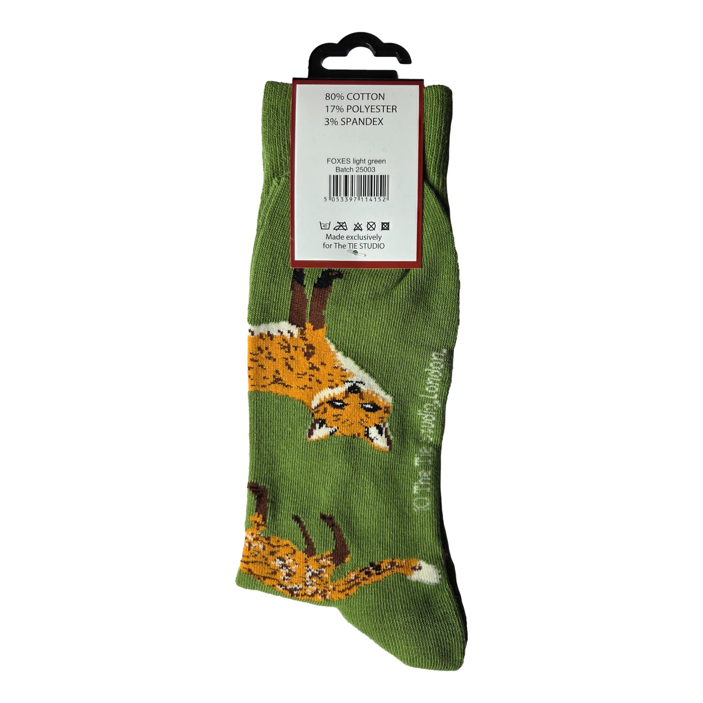 Foxes on Light Green Unisex Novelty Crew Socks Adult Size 6-11