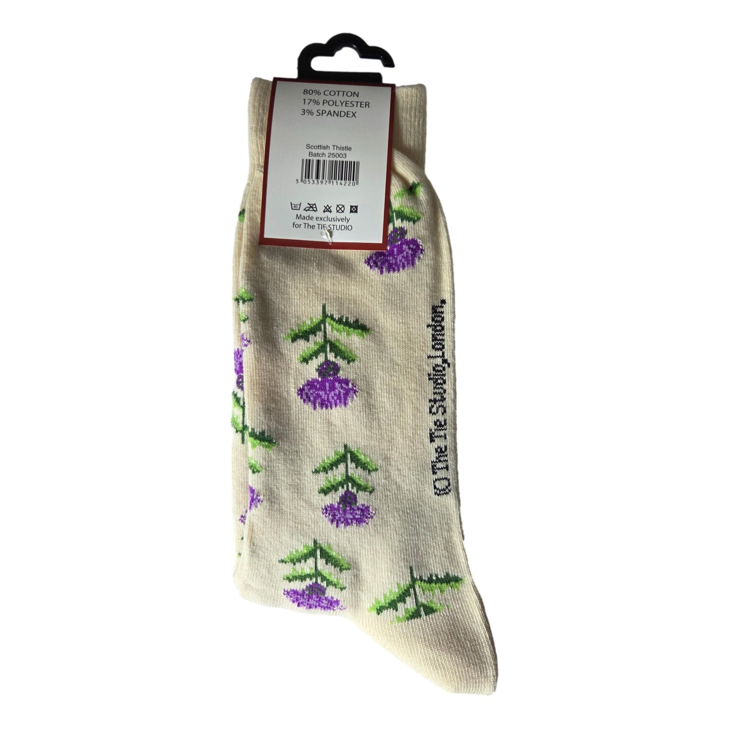 Scottish Thistle on Cream Unisex Novelty Ankle Socks Adult Size 6-11