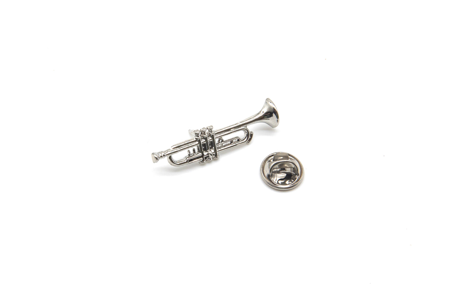 Trumpet Jazz Musician polished silver-plated metal lapel pin