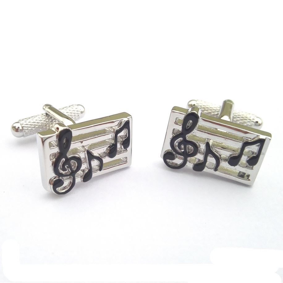 Music Stave silver-plated torpedo cufflinks in padded gift box image 0