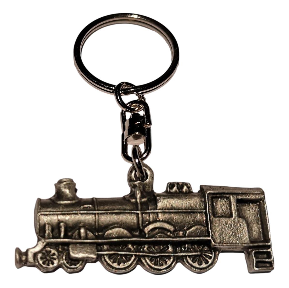 Steam Train Engine pewter metal keyring image 0
