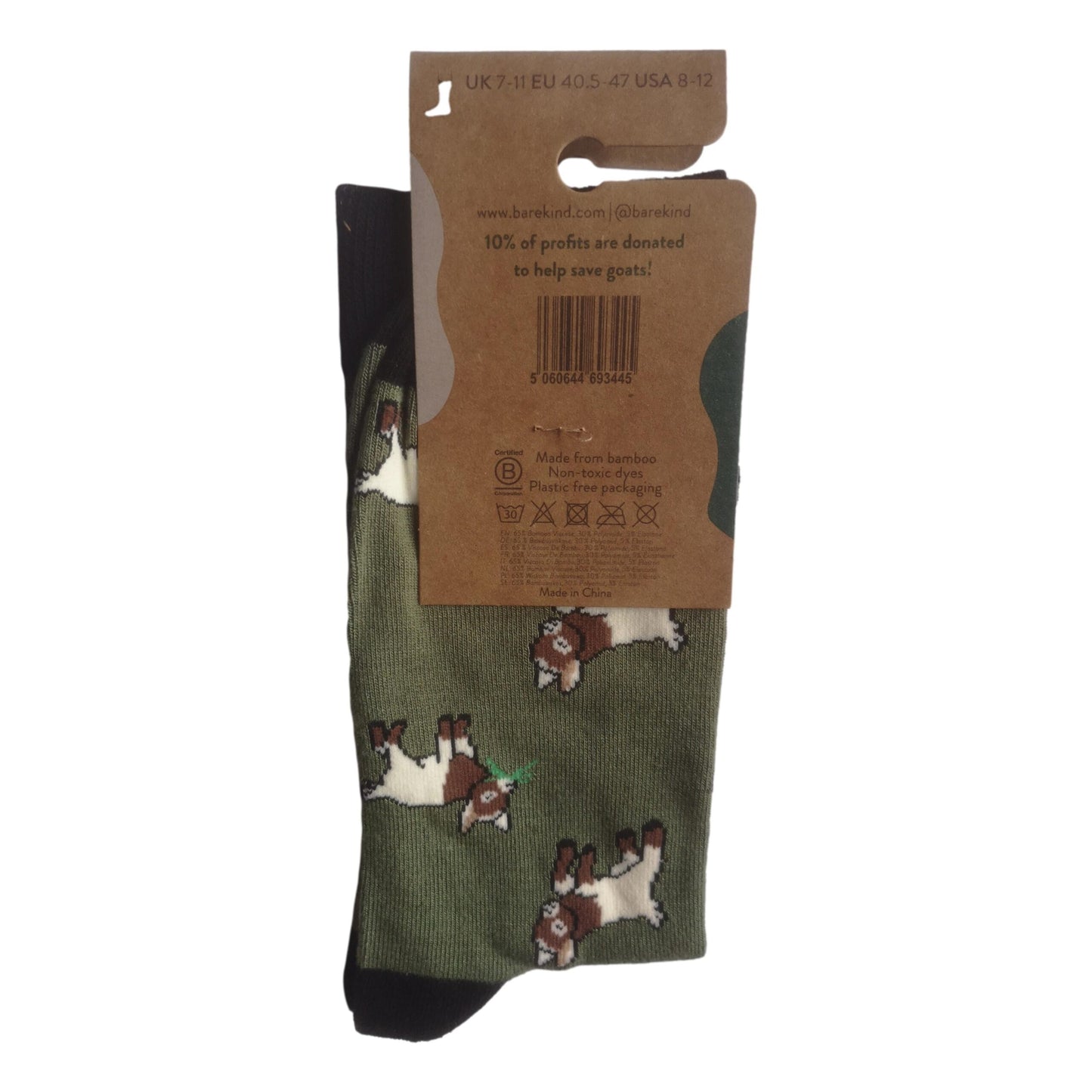 Save The Goats Green Unisex Novelty Crew Socks Adult UK Size 7-11 image 2
