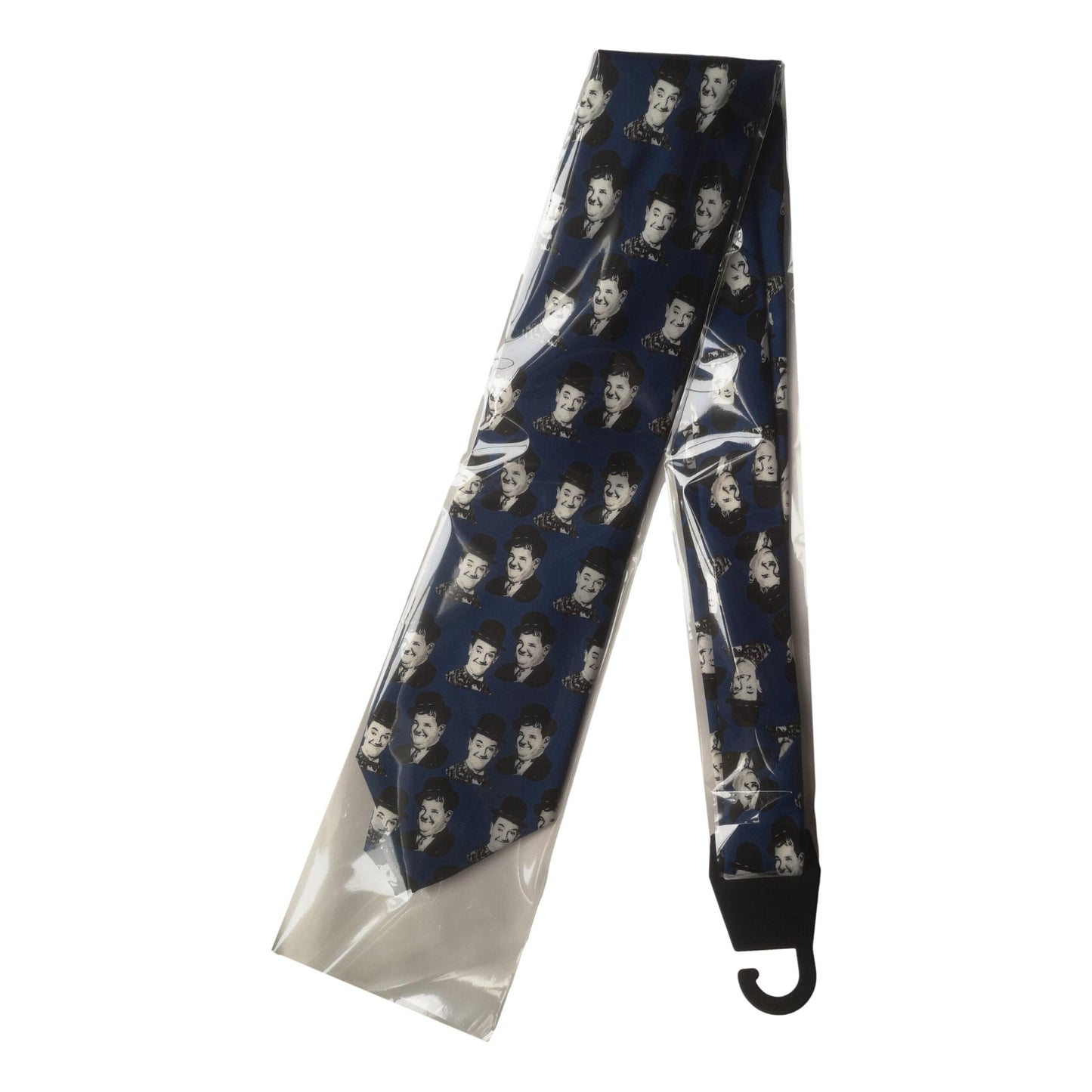 Laurel and Hardy Smiling Faces Sleeved Navy 100% Polyester Classic Tie image 1