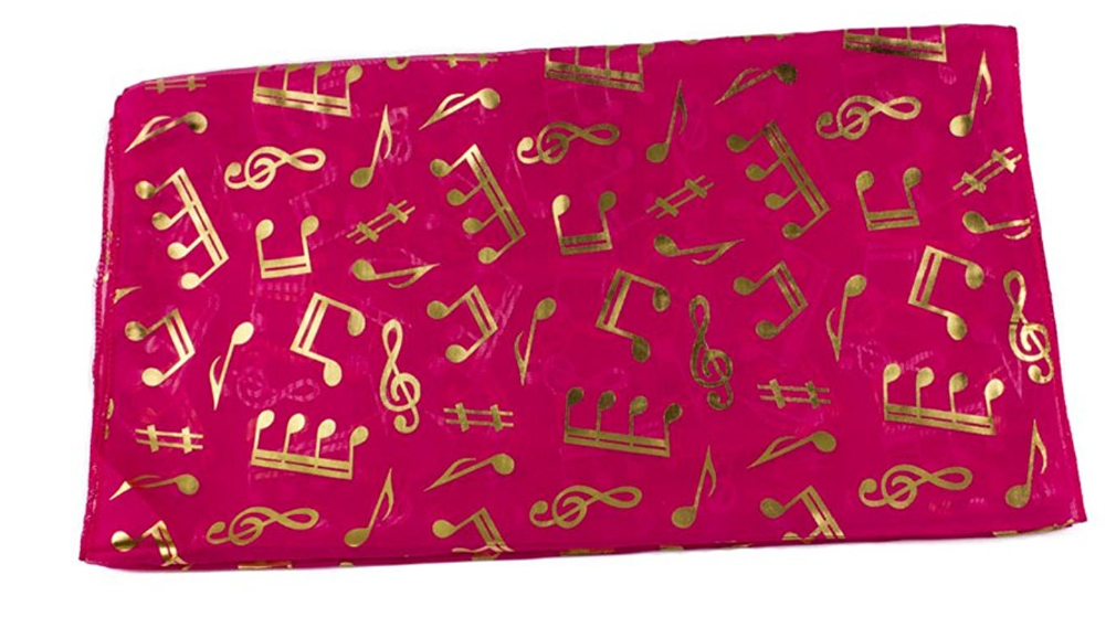 Treble Clef & Music Notes gold/silver reversible fuchsia pink scarf image 1